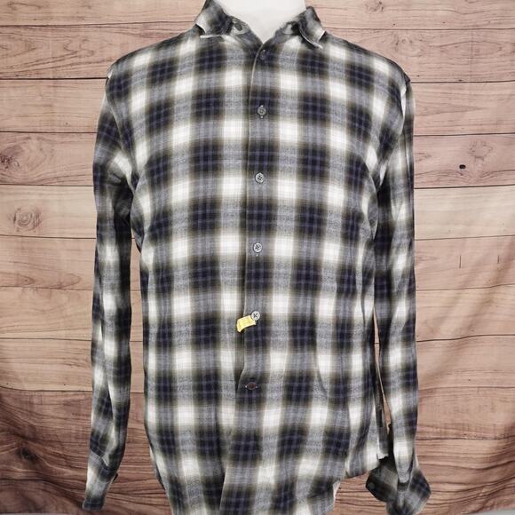 John Varvatos Shirt Mens XL Black Gray White Plaid Flannel Long Sleeve Cotton - Picture 3 of 9